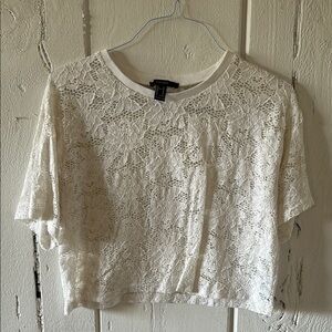 Forever 21 Cream Lace Crop Blouse